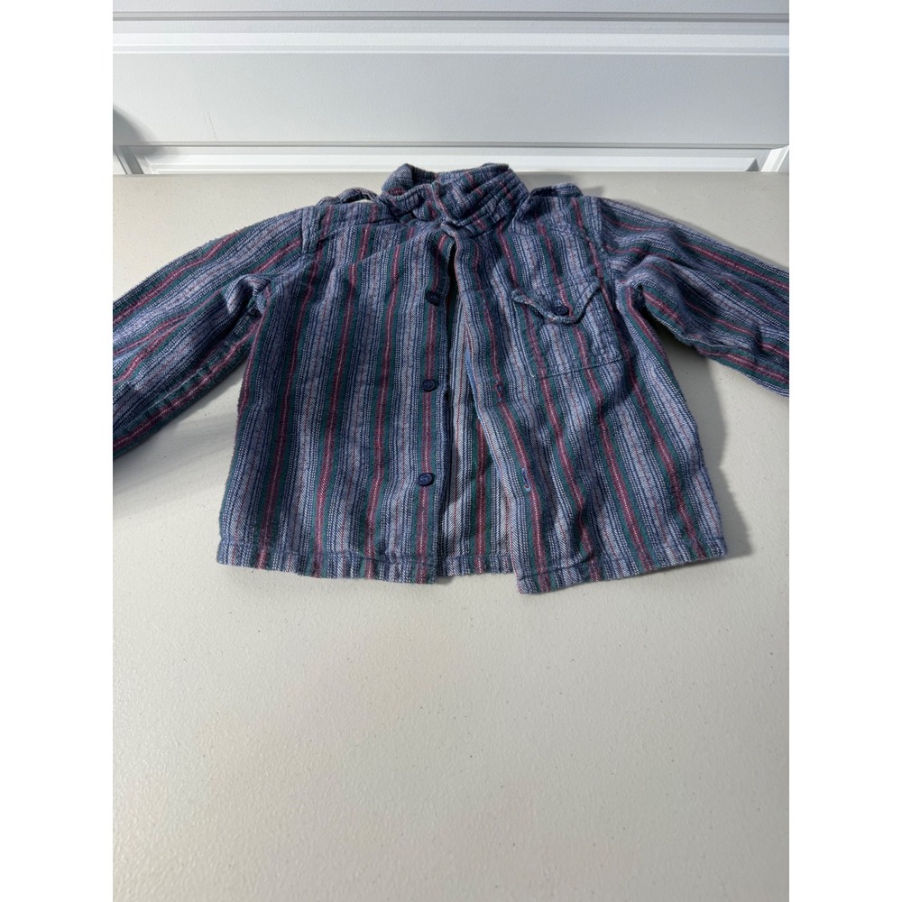 Vintage Joyful Gang‎ Happy Kids Blue Red Green Stripe Button Down Shirt Size 3T